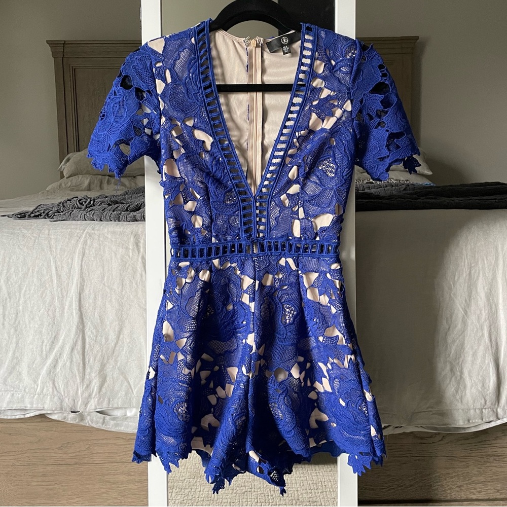 Missguided Blue Ladder Lace Romper Playsuit 2 - Picture 5 of 7